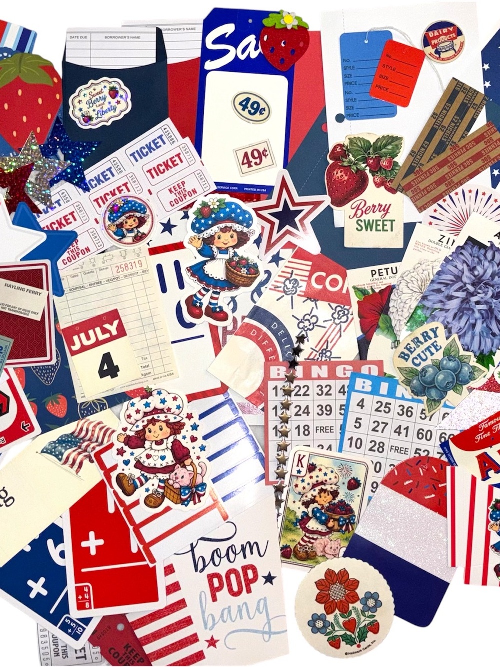 Patriotic Strawberry Girl Ephemera Pack